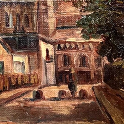 Vintage Oil Painting Cityview, Church by A. POISSON (XX) - 3