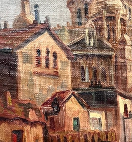 Vintage Oil Painting Cityview, Church by A. POISSON (XX) - 4