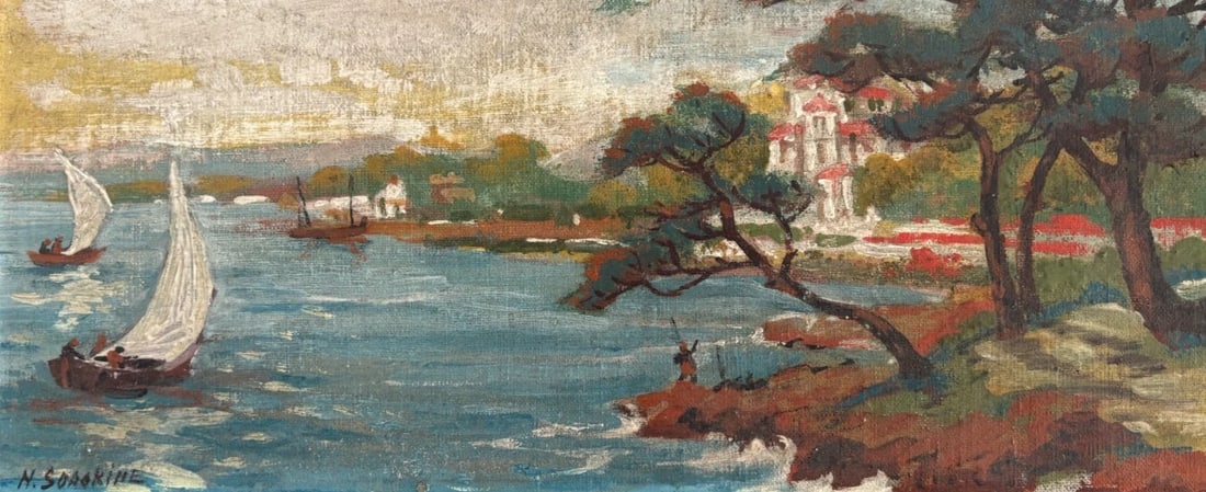 Antique Original Painting Seaview, Seaside, Sea, Nature Nicolas SOROKINE (XIX-XX): Description Oil on cardboard 16 x 36 cm signed Reserve: $150.00 Shipping: Domestic: Flat-rate of $45.00 to anywhere within the contiguous U.S. International: Foreign shipping rates are determined by
