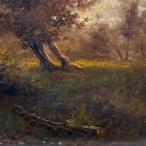 Antique Painting Original Landscape, Trees, Deer signed Antoine GUINDRAND - 4