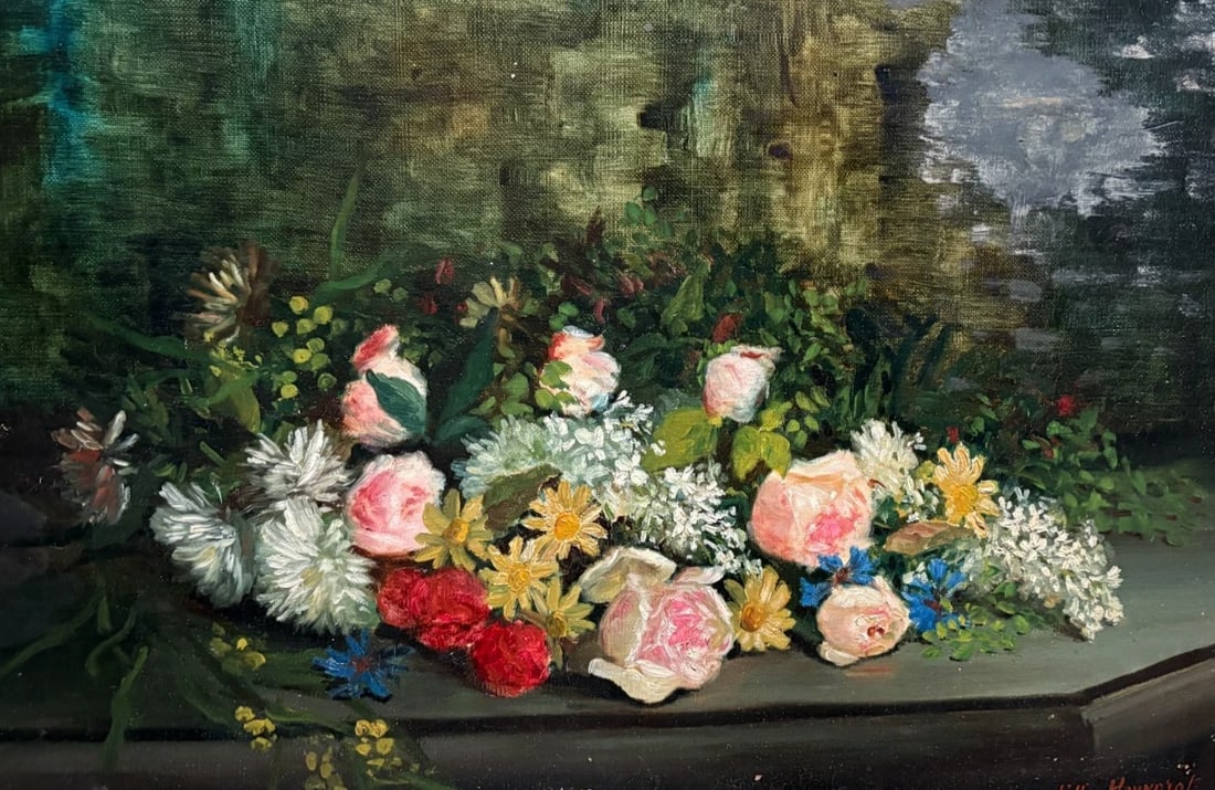 Antique Painting Original Flowers, Floral, Still Life signed Lillie HONNORAT: Oil on canvas 38 x 55 cm signed old restauration Reserve: $400.00 Shipping: Domestic: Flat-rate of $60.00 to anywhere within the contiguous U.S. International: Foreign shipping rates are determined by