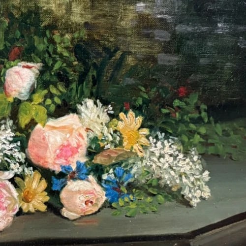 Antique Painting Original Flowers, Floral, Still Life signed Lillie HONNORAT - 3