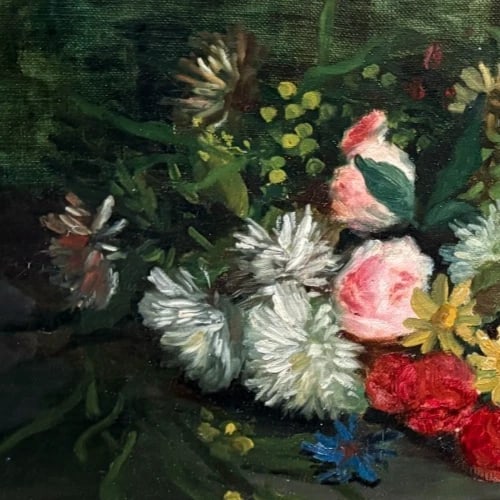 Antique Painting Original Flowers, Floral, Still Life signed Lillie HONNORAT - 5