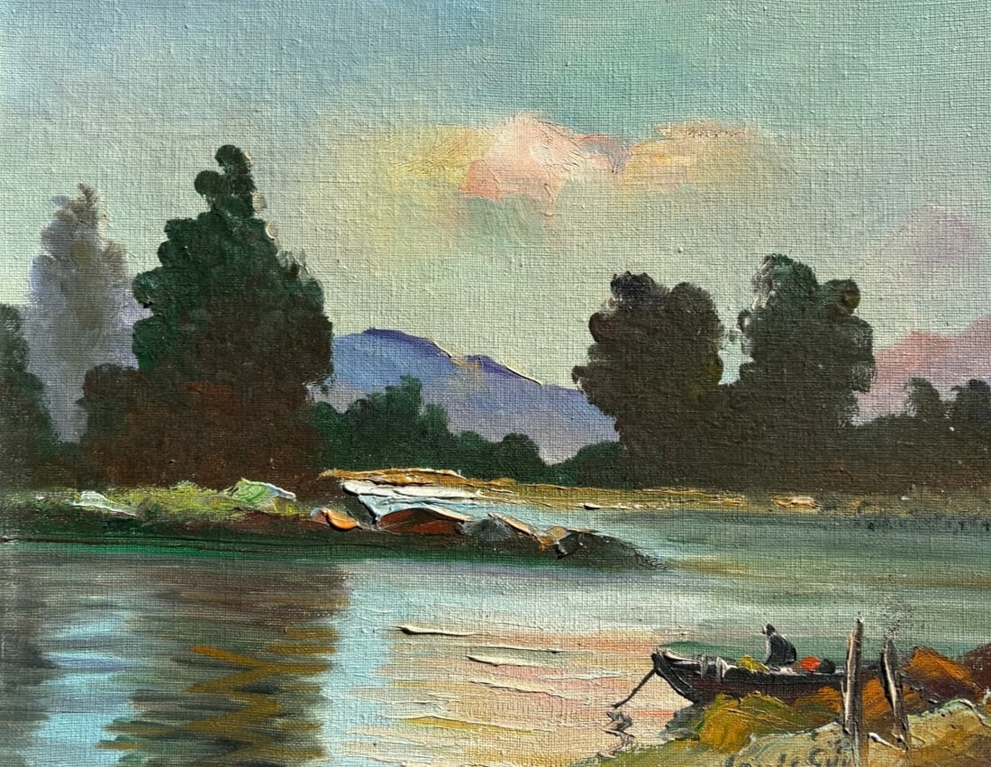 Antique Painting Original Landscape, Mountain, Fisherman signed Louis GUY: Description Oil on canvas 22.5 x 27 cm / 8.85 x 10.62 inches signed Reserve: $300.00 Shipping: Domestic: Flat-rate of $45.00 to anywhere within the contiguous U.S. International: Foreign shipping