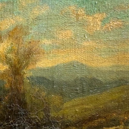 Antique Painting Original Landscape, Mountain, River, Forest 19th century - 5