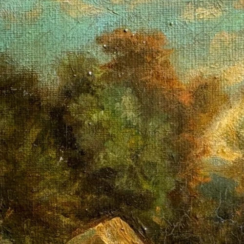Antique Painting Original Landscape, Mountain, River, Forest 19th century - 6