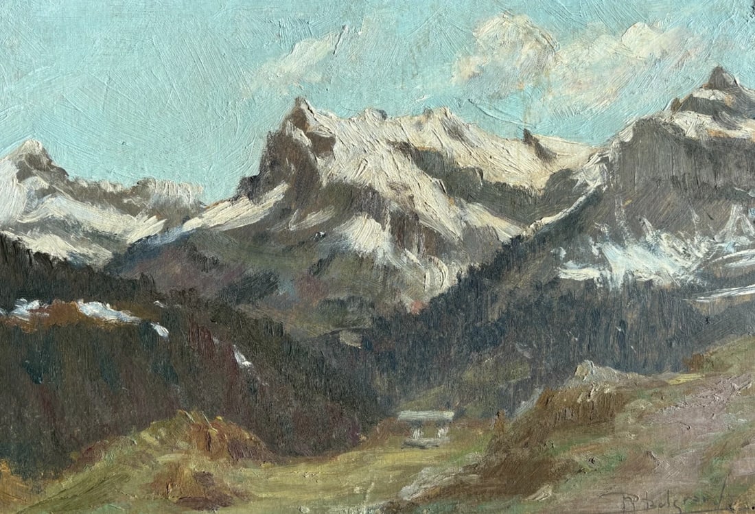 Robert Belgrand French Oil Painting Mountain Snow Forest Landscape Antique: Description Oil on cardboard 35 x 24 cm / 13.77 x 9.44 inches signed Reserve: $200.00 Shipping: Domestic: Flat-rate of $45.00 to anywhere within the contiguous U.S. International: Foreign shipping