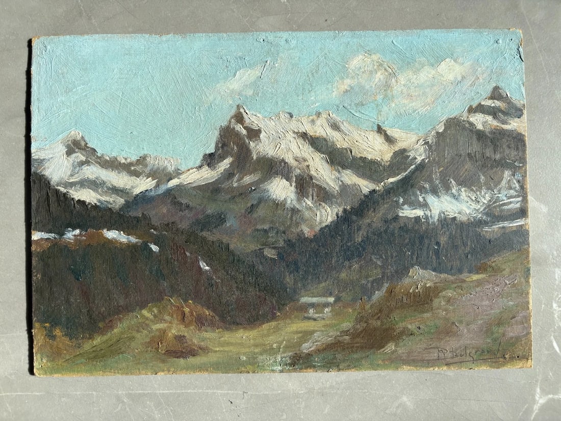 Robert Belgrand French Oil Painting Mountain Snow Forest Landscape Antique - 2