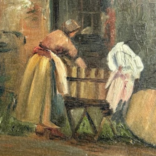 Antique Painting Original People, Cityview, Working Life 19th century - 3