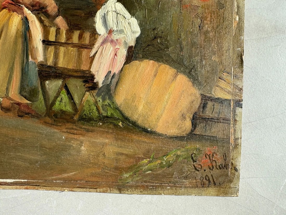 Antique Painting Original People, Cityview, Working Life 19th century - 7