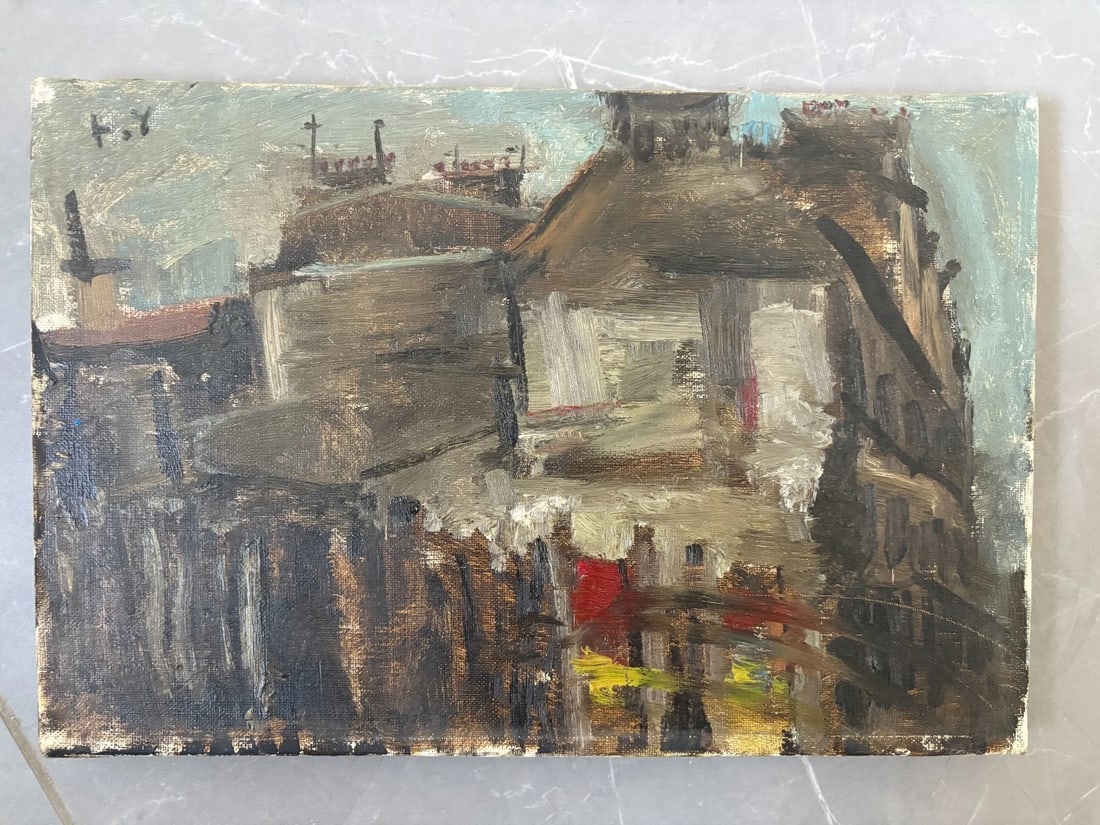 Vintage Oil Painting Maritime Cityview, Boat, City signed, Seascape - 5