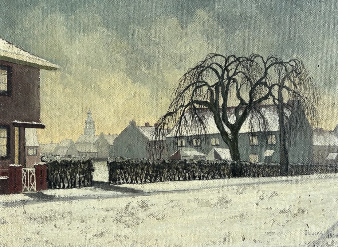 Antique Original Painting Landscape Winter Dog, Sheeps: Description Oil on cardboard 30 x 40 cm / 11.81 x 15.l74 inches holes Reserve: $100.00 Shipping: Domestic: Flat-rate of $45.00 to anywhere within the contiguous U.S. International: Foreign shipping