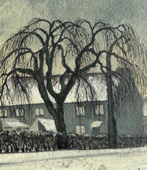 Antique Original Painting Landscape Winter Dog, Sheeps - 3