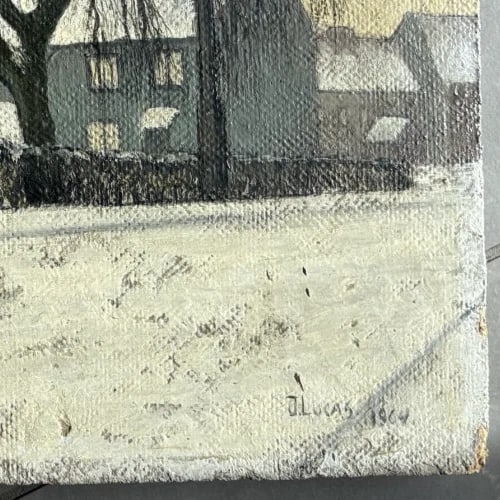 Antique Original Painting Landscape Winter Dog, Sheeps - 6