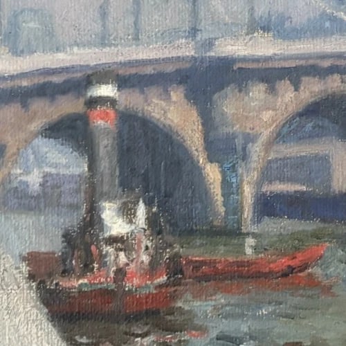 Vintage Oil Painting Maritime Cityview, Boat, City signed, Seascape - 3