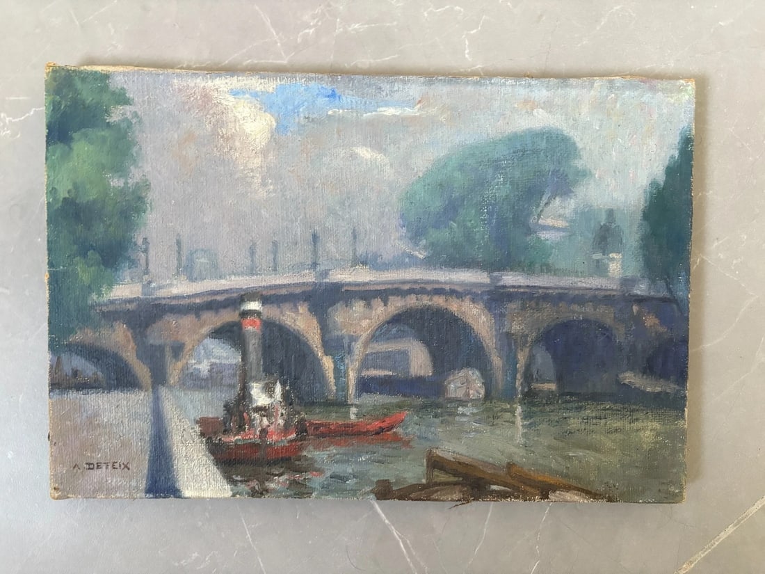 Vintage Oil Painting Maritime Cityview, Boat, City signed, Seascape - 6