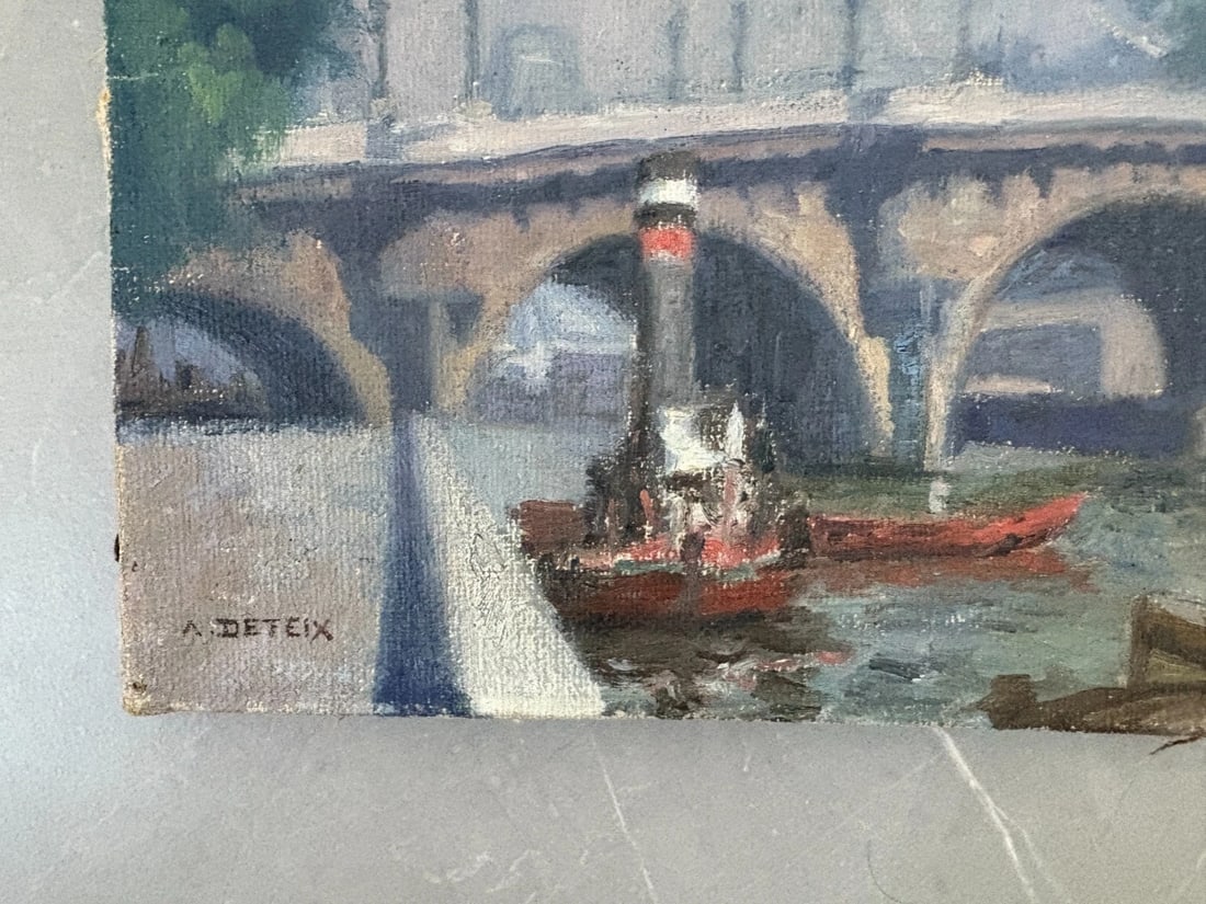 Vintage Oil Painting Maritime Cityview, Boat, City signed, Seascape - 7