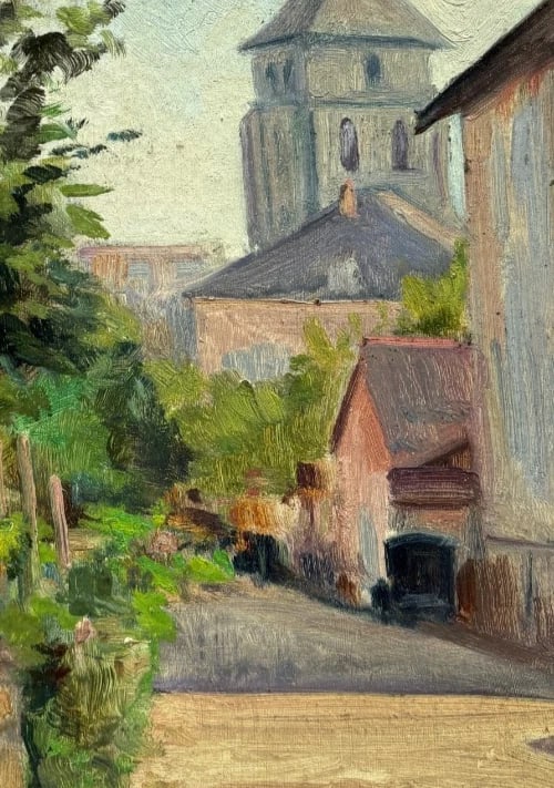 Antique Original Painting Signed Landscape, Cityview, Church, Trees signed - 3