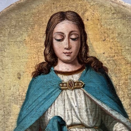 Antique Spanish Painting Mary Magdalene in a Mandorla 18th - 3