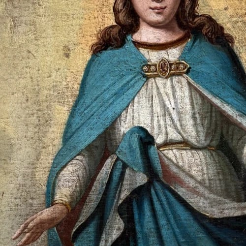 Antique Spanish Painting Mary Magdalene in a Mandorla 18th - 6
