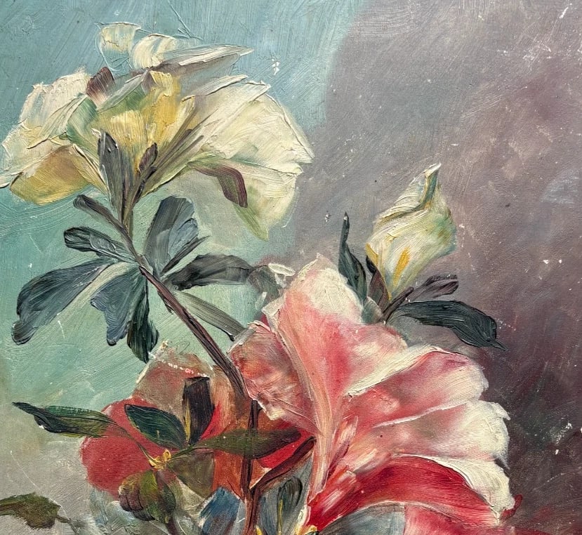 Antique Painting Original Flowers, Floral, Still Life, signed - 4
