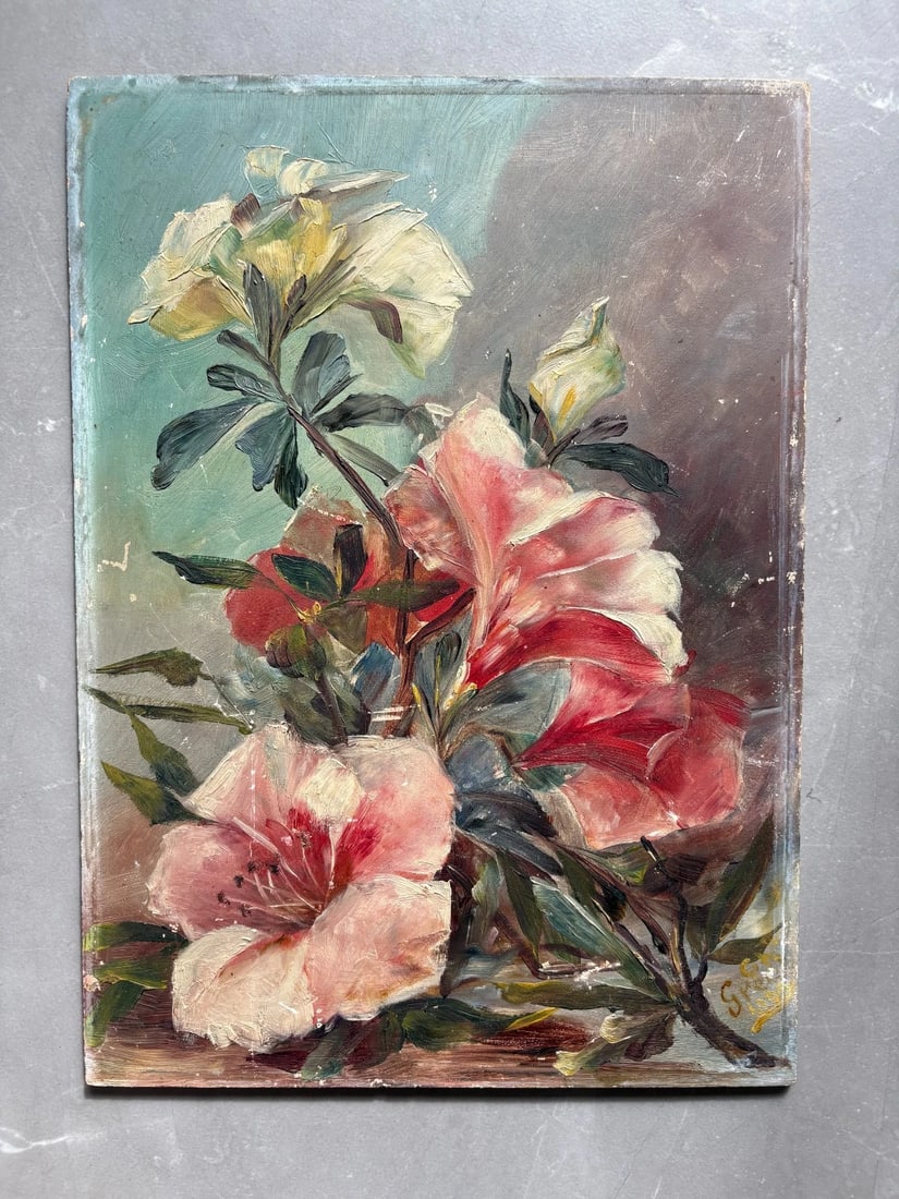 Antique Painting Original Flowers, Floral, Still Life, signed - 5