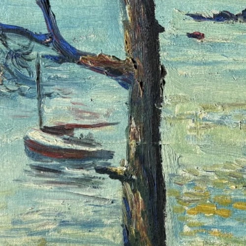 Maritime, Sea, Mountain, Boats - Painting Antique Original Signed - 4