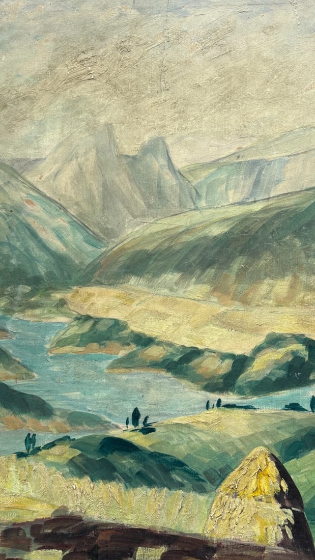 Landscape, Nature, River, Mountain, Spring Painting Antique Original Signed: Description Oil on isorel 41 x 27 cm / 16.14 x 10.62 inches unsigned Reserve: $150.00 Shipping: Domestic: Flat-rate of $45.00 to anywhere within the contiguous U.S. International: Foreign shipping