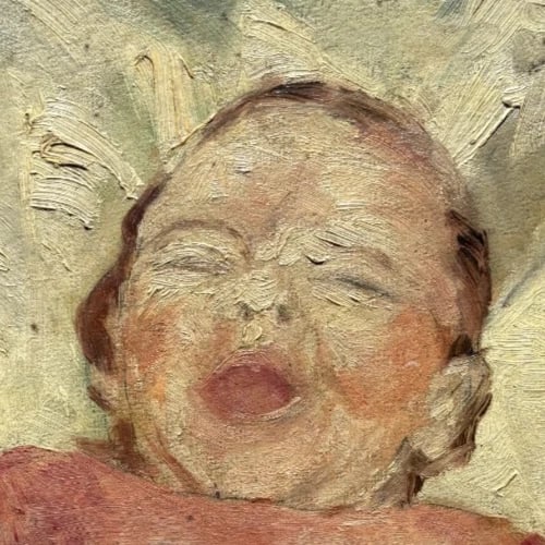 Baby Crying Portrait - Painting Antique Oil Original - 3