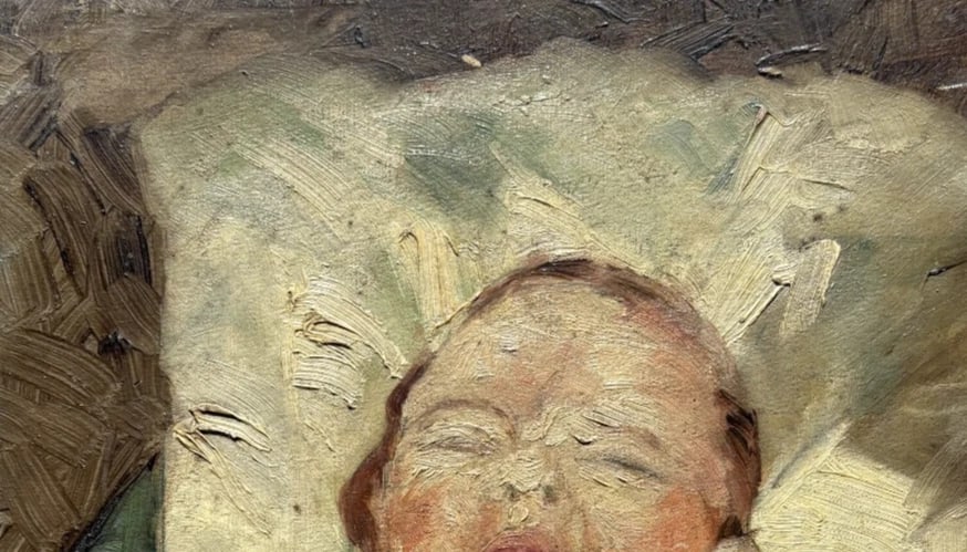 Baby Crying Portrait - Painting Antique Oil Original - 6