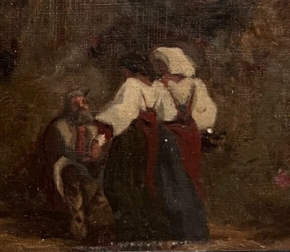 19th century Religious, Women, Mountain, Landscape - Painting Antique Original - 3