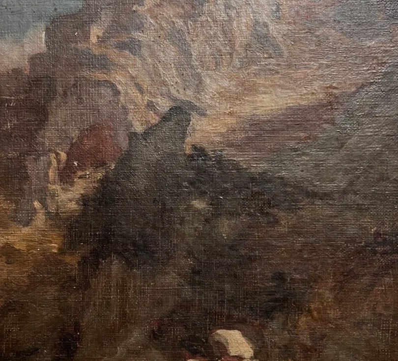 19th century Religious, Women, Mountain, Landscape - Painting Antique Original - 5