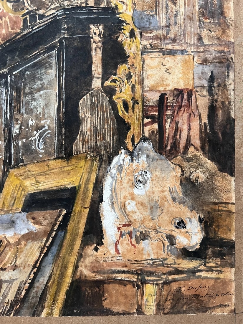 Antique Original Drawing Édouard-Jacques DUFEU (1836-1900) Coin de l'Atelier: Description Watercolor on paper 38 x 31 cm stick to cardboard signed Reserve: $450.00 Shipping: Domestic: Flat-rate of $22.00 to anywhere within the contiguous U.S. International: Foreign shipping