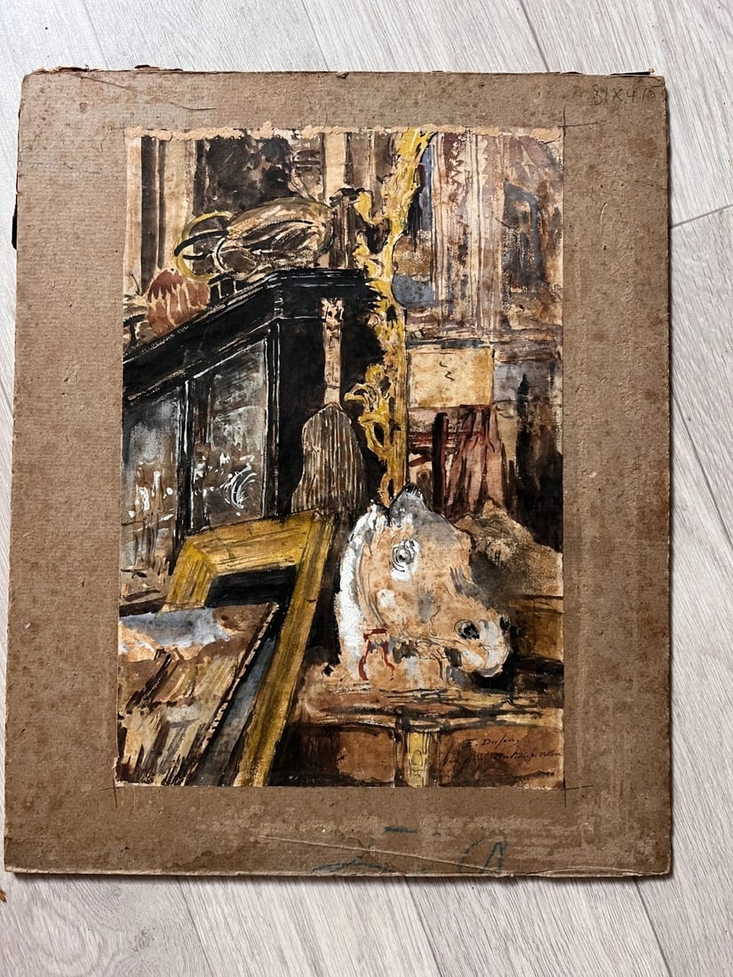 Antique Original Drawing Édouard-Jacques DUFEU (1836-1900) Coin de l'Atelier - 6