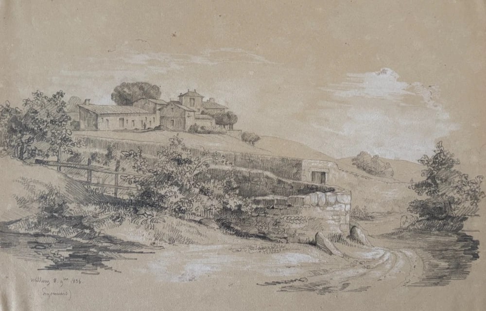 19th century Landscape House Forest Millery Drawing Antique Original 1836: Description Pencil on paper 22 x 35.5 cm / 8.66 x 13.18 inches stains, laminated on paper Reserve: $120.00 Shipping: Domestic: Flat-rate of $22.00 to anywhere within the contiguous U.S. International: