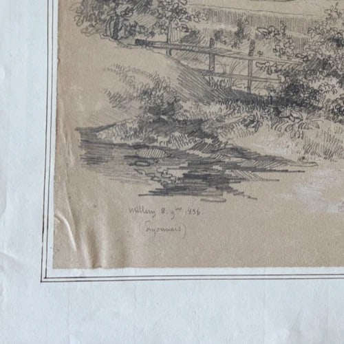 19th century Landscape House Forest Millery Drawing Antique Original 1836 - 7