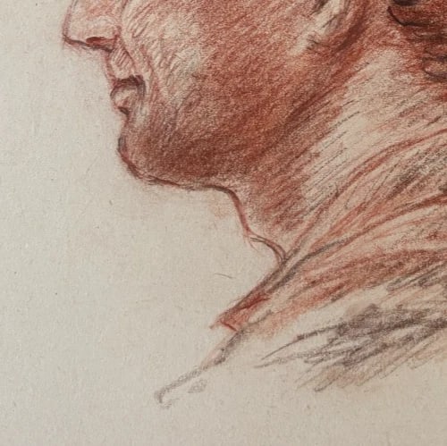 Antique Original Drawing Albert FIGAY (1907-2004) Man Portrait, Red Chalk - 4