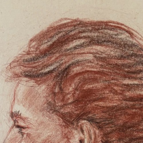 Antique Original Drawing Albert FIGAY (1907-2004) Man Portrait, Red Chalk - 5