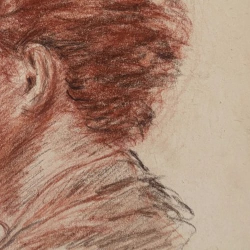 Antique Original Drawing Albert FIGAY (1907-2004) Man Portrait, Red Chalk - 6