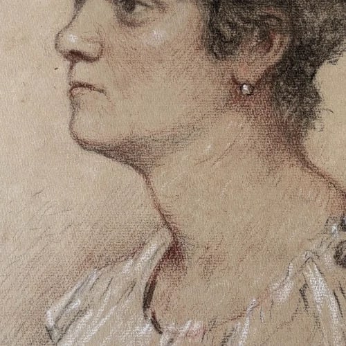 Antique Original Drawing Woman Portrait, Profil signed 1920 - 5