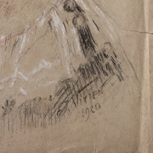 Antique Original Drawing Woman Portrait, Profil signed 1920 - 6