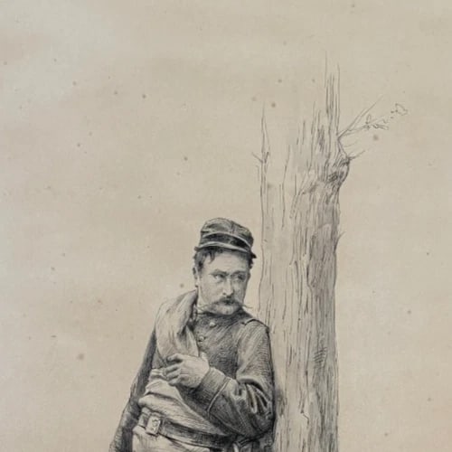 19th century Félix BERNE-BELLECOUR Portrait Military Drawing Vintage Original - 3