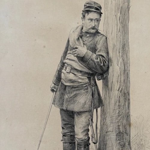 19th century Félix BERNE-BELLECOUR Portrait Military Drawing Vintage Original - 4