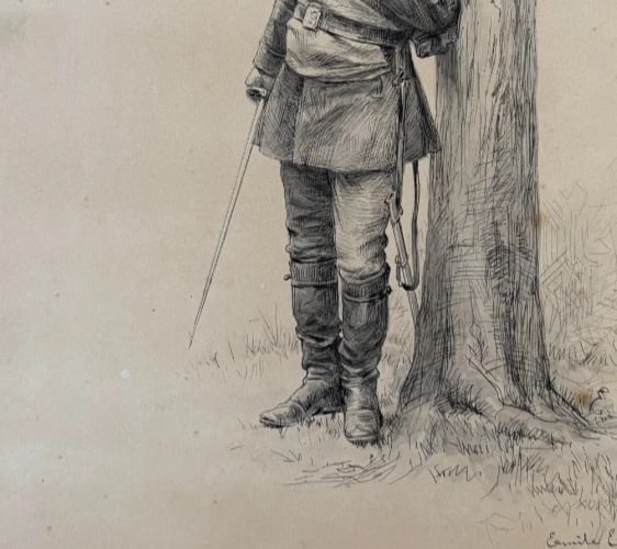 19th century Félix BERNE-BELLECOUR Portrait Military Drawing Vintage Original - 5