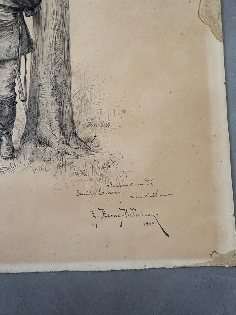 19th century Félix BERNE-BELLECOUR Portrait Military Drawing Vintage Original - 6