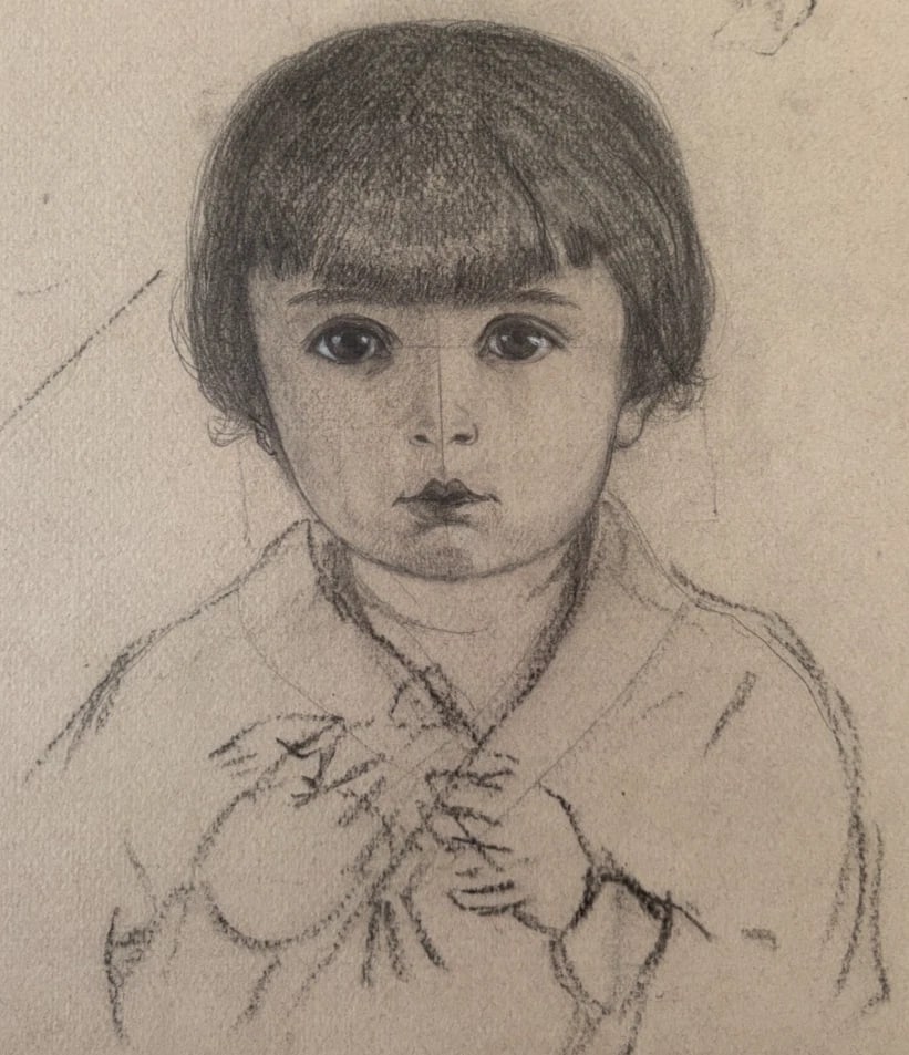 Antique Original Drawing Child, Girl Portrait (1 of 9)
