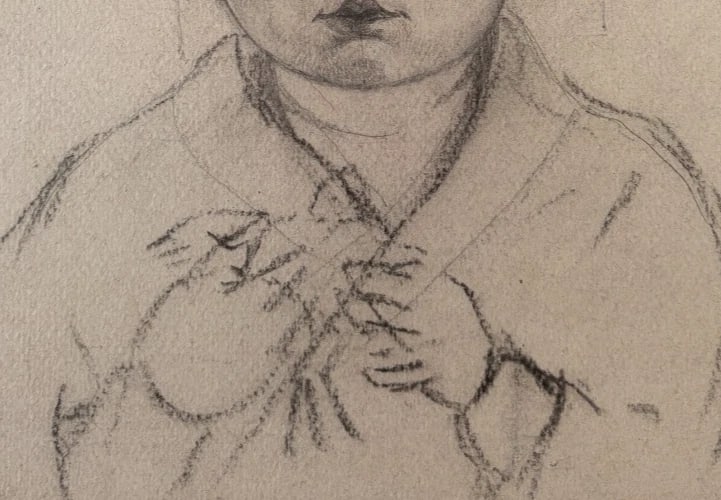 Antique Original Drawing Child, Girl Portrait - 5