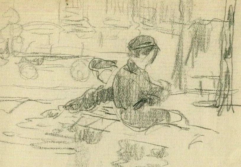 Antique Pencil Original Impressionist Kids, Water, Portrait, Games Artwork: Description Pencil on paper 14.5 x 8.5 cm / 5.70 x 3.34 inches stains, folds Reserve: $40.00 Shipping: Domestic: Flat-rate of $22.00 to anywhere within the contiguous U.S. International: Foreign