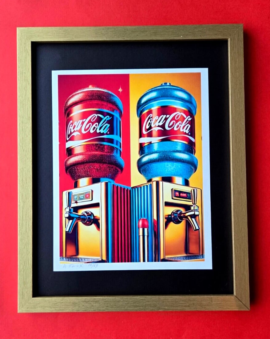 AIDAN FLUX | Hand Signed Original Print Framed LtdEd of 69 COA | COCA COLA: This is a Stunning and Scarce 100% Authentic New Print by Aidan Flux AIDAN Flux represents a new wave of artists who embrace technology as a partner in creation, crafting works that resonate with the