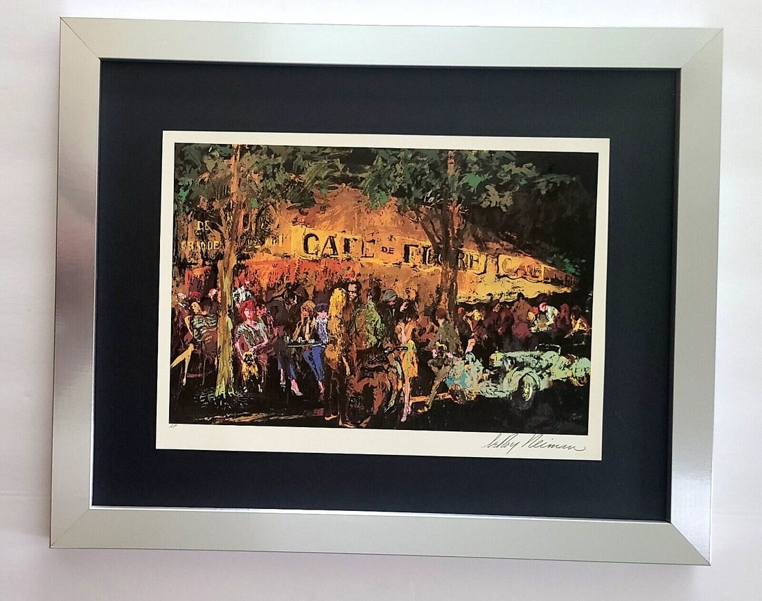 LEROY NEIMAN + CAFE DE FIORE + CIRCA 1990'S + SIGNED PRINT FRAMED: LEROY NEIMAN AWESOME VINTAGE PRINT " CAFE DE FIORE " SIGNED ON THE PLATE FULL OF COLOR PRINT SIZE OF THE PRINT: 10 X 8 in NEW FRAME COVERS AN AREA OF 15 X 12 in MOUNTED AND FRAMED EXCELLENT